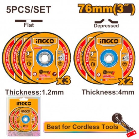 mcd303768-000-7536-jpg SET DISCHI 76MM 3PZ ABRASIVI E 2PZ TAGLIO METALLO